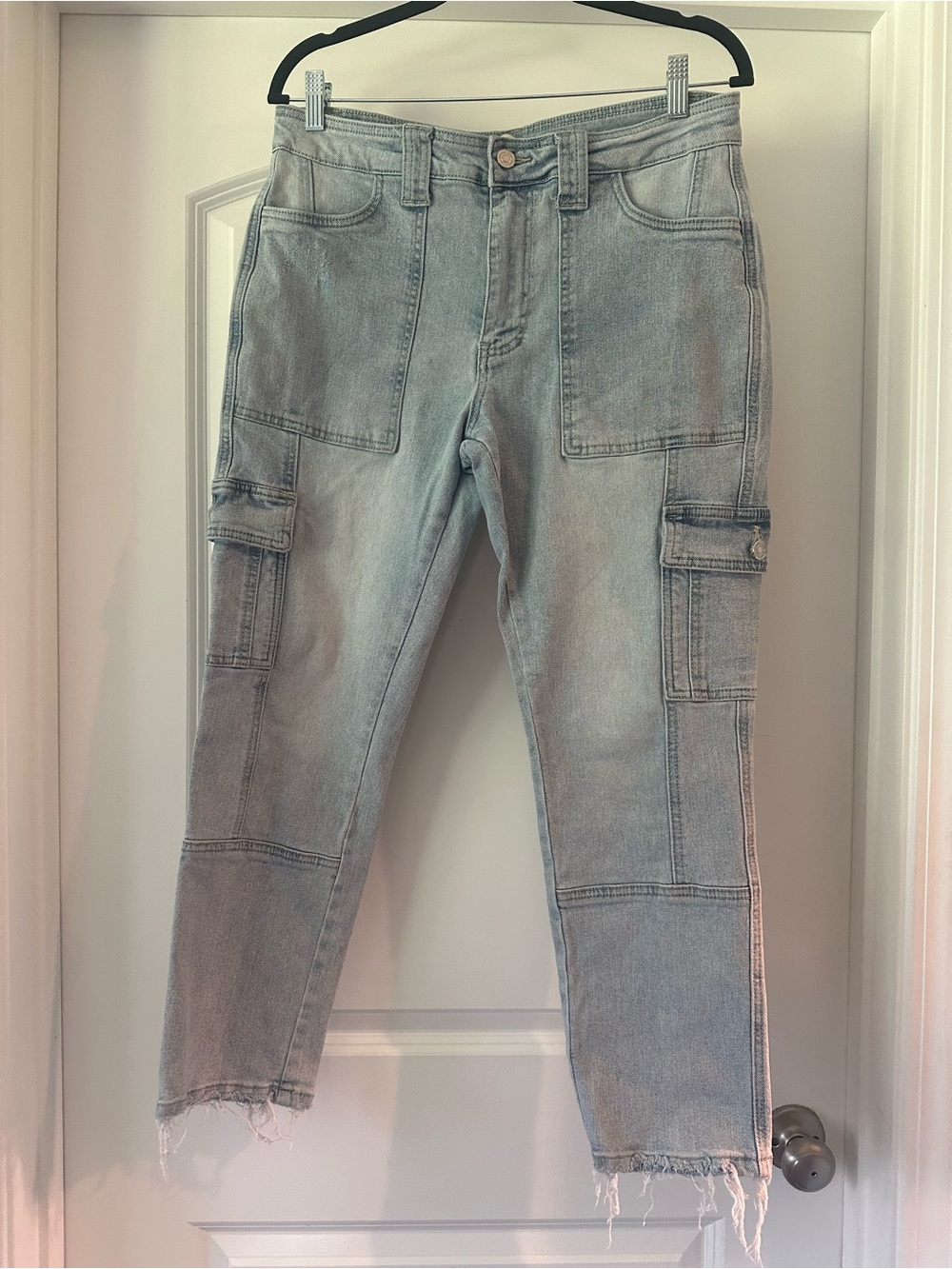 Kancan High Rise Light Wash Cargo Jeans
